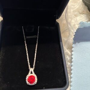 Elegant Red Stone Sterling Silver Pendant and Sterling Silver Necklace